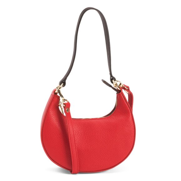VALENTINA Red Made In Italy Leather Half Moon Shoulder Bag - Picture 1 of 2